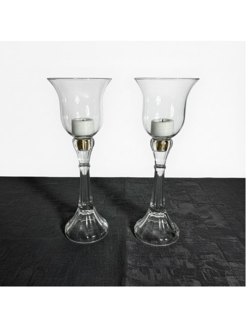 2 clear glass column candle holders removable pegged bell shape votive holders